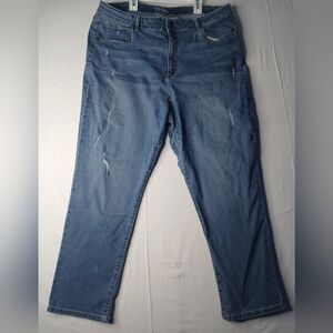 Time and Tru Straight Leg Jeans Distressed Dark Wash Women's Blue Size 20